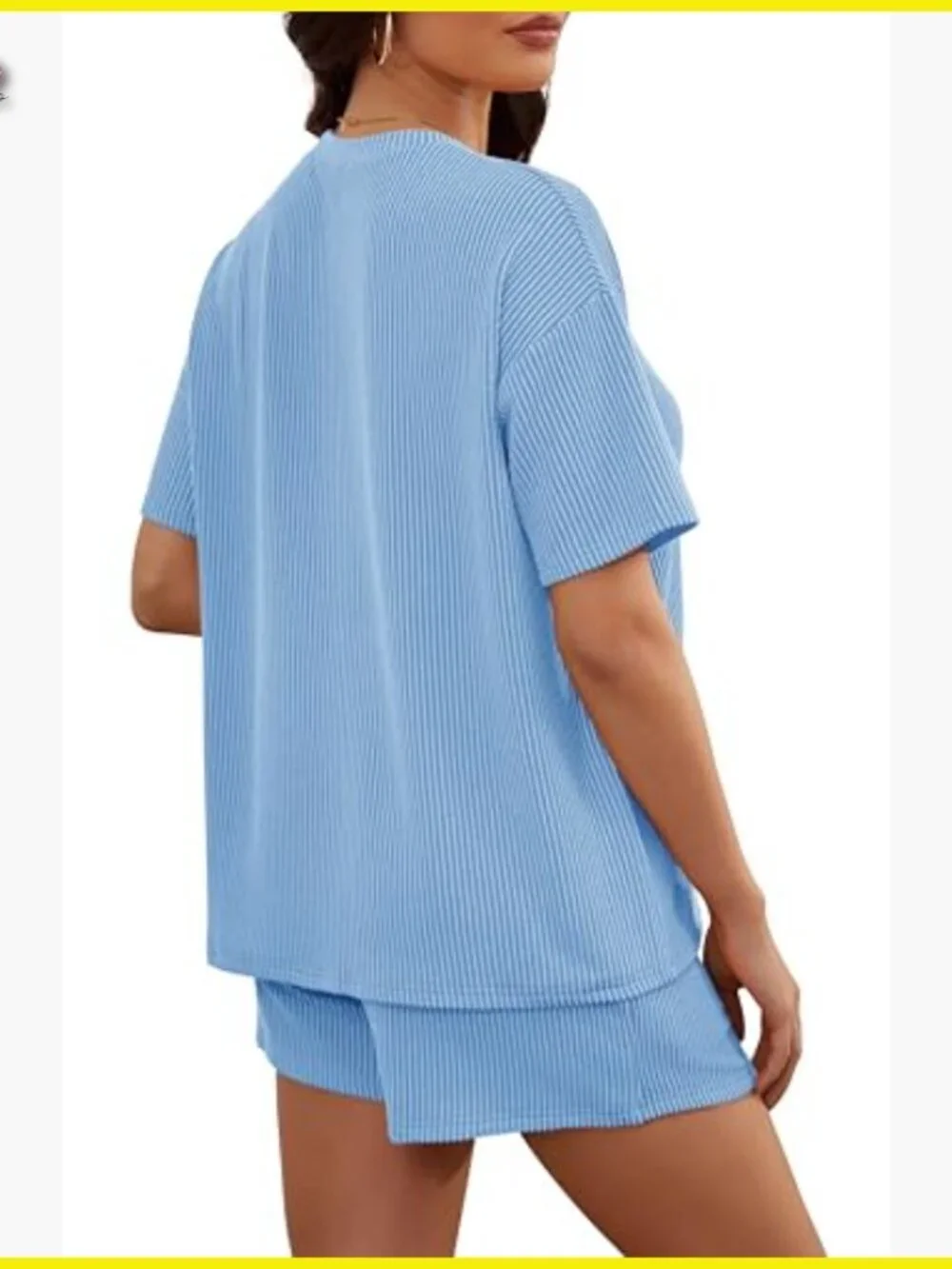 Oversized Ribbed Knit Lounge Set Short Sleeve Top Matching Shorts Tracksuit